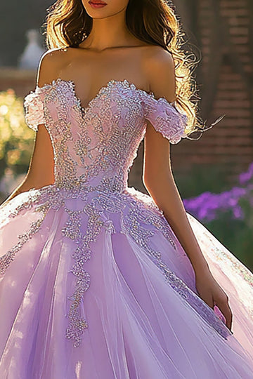 Ball Gown Off the Shoulder Appliqued Lilac Quinceanera Dress